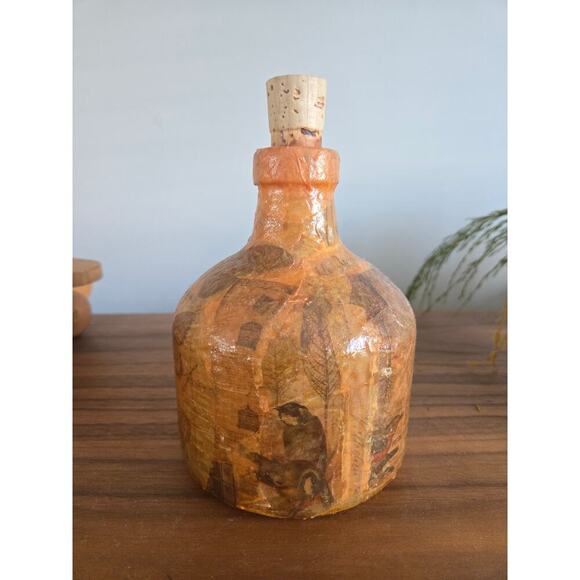 Handmade Papier Mache Covered Glass Decorative Bottle - Picture 5 of 8